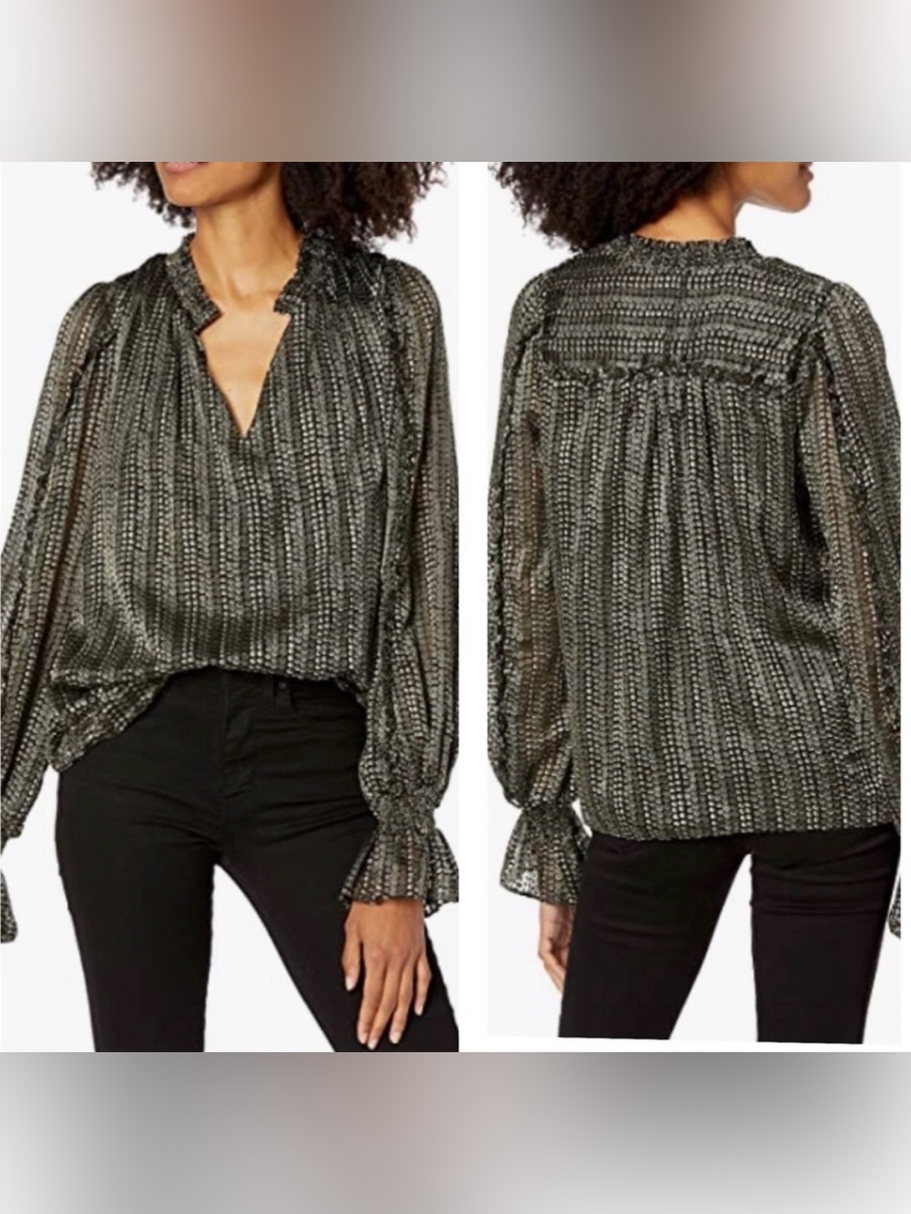 Ramy Brook Charley Long Sleeve Dotted Burnout Business Casual Luxury Blouse Sm